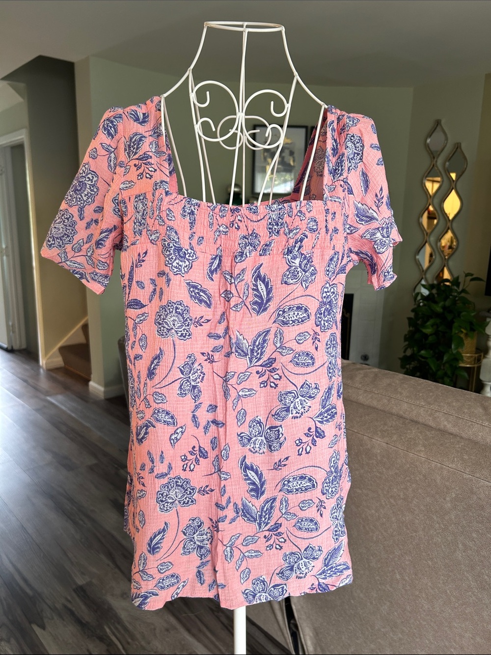 Zac & Rachel Pink Blouse with Blue Floral Print